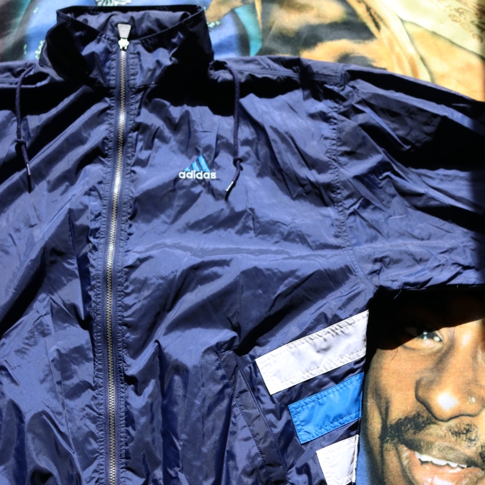Vintage Adidas Windbreaker Large colorblock logo retro three 3 stripes striped - Picture 3 of 5